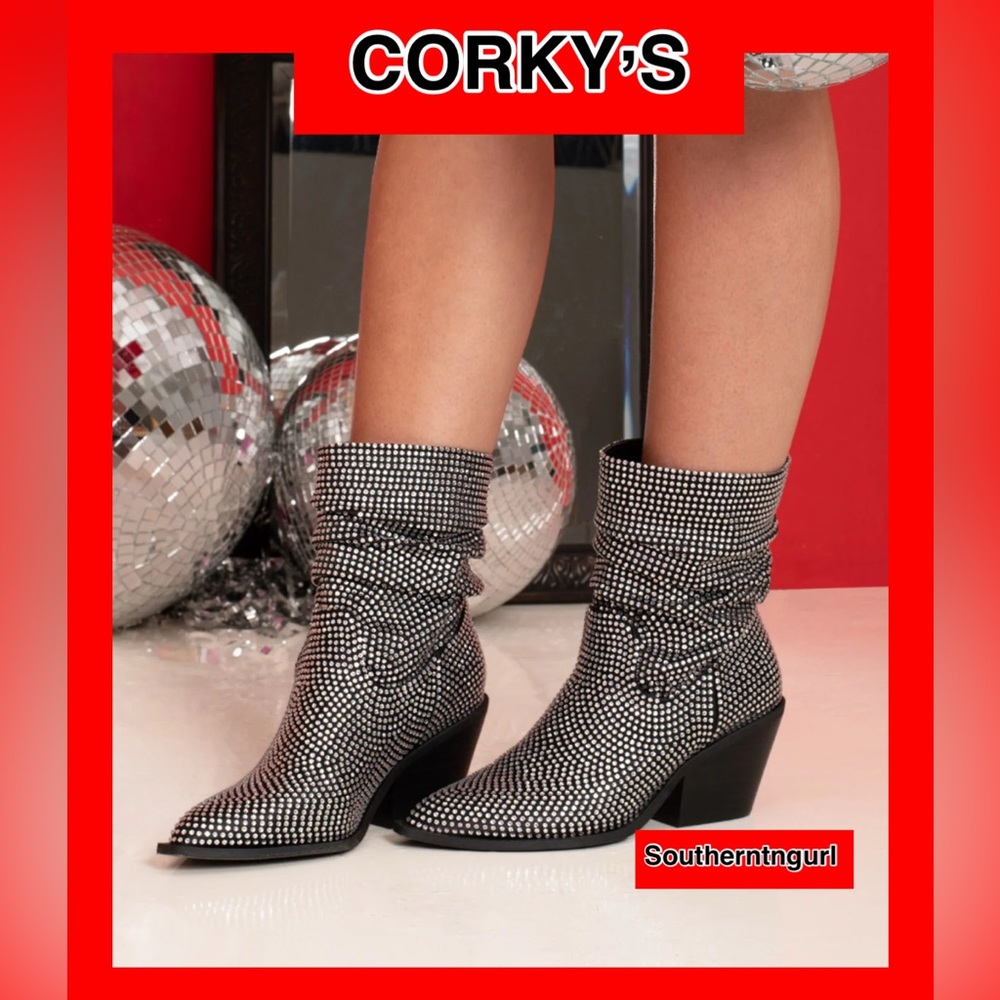 NWT Corkys  "Glossy" Slouchy Calf Boots covered with Crystals /Rhinestones